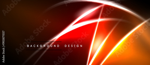 Dynamic abstract lines create vibrant energy. Red, orange hues blend with dark background. Modern design element for digital projects.