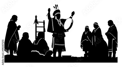 Mapuche Machi Ceremony - Silhouette Vector