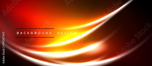 Vibrant orange glow sweeps across dark background. Smooth curves create dynamic visual effect. Text reads background design.