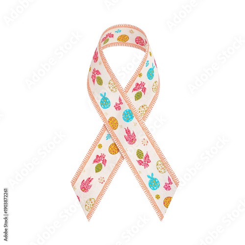 Colorful Ribbon With Patterns of Flowers and Animals Displayed on a Plain Bac...