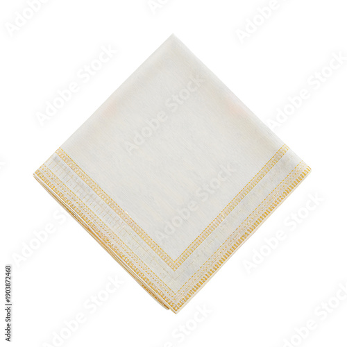 White Napkin With Yellow Trim Arranged Neatly on a Flat Surface