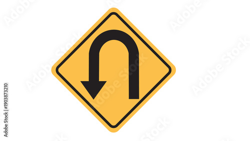 Free Download U-turn arrow traffic sign, black arrow in yellow diamond shape, isolated on white background - GFXLoad