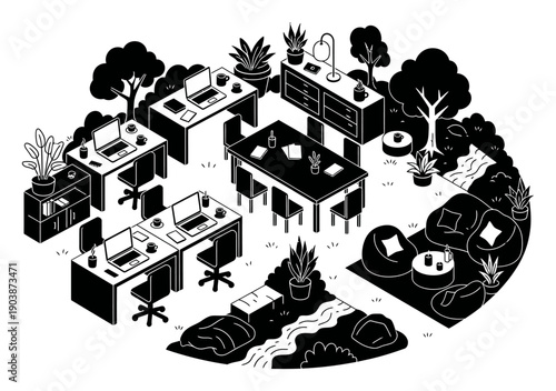Isometric Coworking Space - Future of Work Illustration