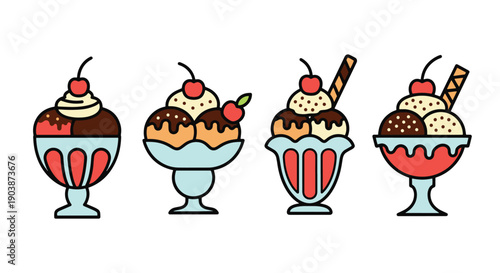 Sundae Line art colorful digital illustration