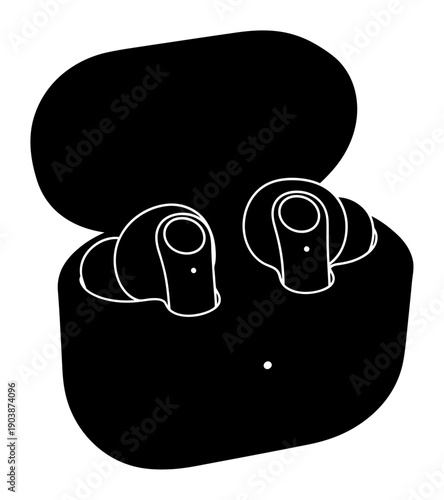 Earbuds in Case - Minimalist Vector Illustration