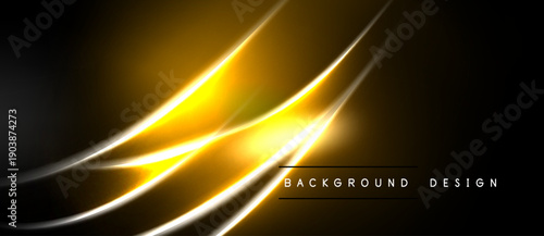 Dynamic golden lines over black background. Bright, smooth curves create modern abstract design. Elegant, energetic visual presentation.