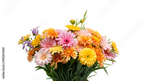 Colorful Bouquet of Flowers Arranged in a Simple Style on a White Background