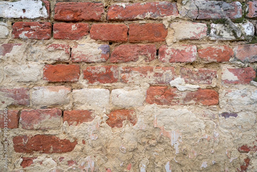 Fototapeta premium Old unplastered brick wall background texture