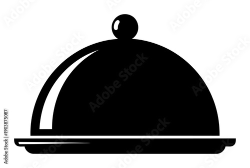 Black Cloche Food Cover - Minimalist Vector Illustration