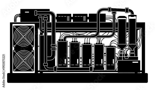 Blockchain Mining Rig - Minimalist Vector Illustration