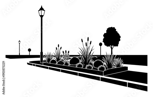 Bioswale Rain Garden - Minimalist Vector Illustration