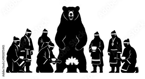 Ainu Bear Ceremony - Iomante Silhouette Vector