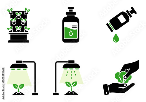 Urban Farming Icons - Hydroponics, Sustainability, Plant Growth
