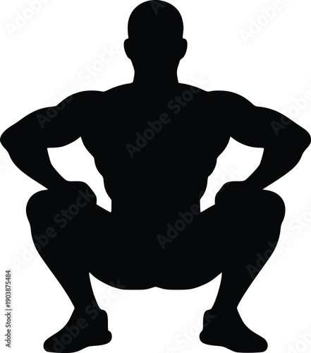 Athlete Squat Exercise Silhouette Strength Training Fitness Workout Gym Black White Vector Illustration