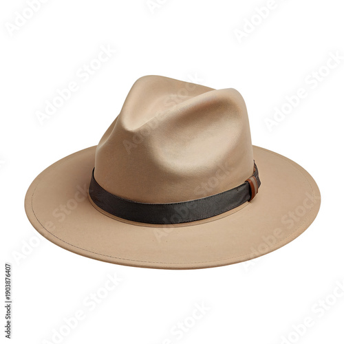 Fashionable Tan Hat With a Black Band Placed on a Flat Surface During Daylight