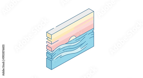 Graphic illustration of wavy layered block.