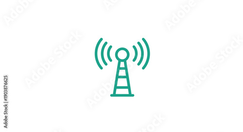 Green antenna tower with signal waves.