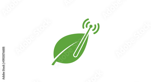 Green leaf with wireless signal icon.