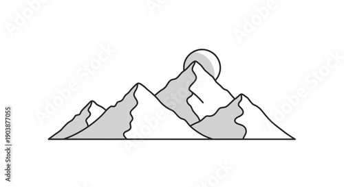 Mountain range with sun behind peaks.