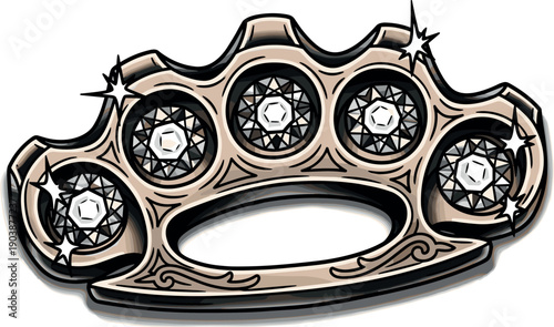 Brass knuckle duster with spikes and gemstones