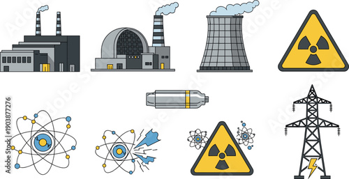 Collection of nuclear and radiation symbols and icons