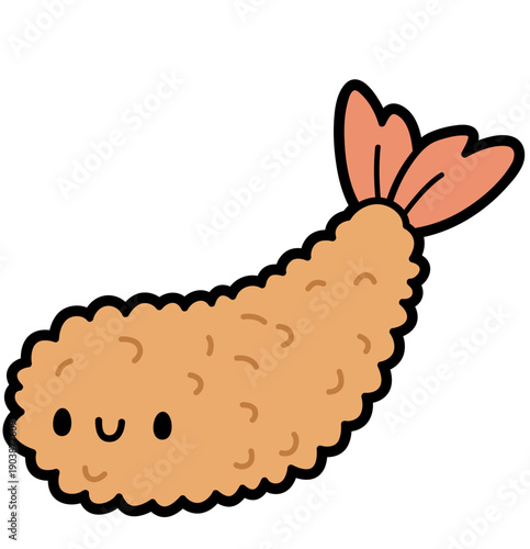Cute Kawaii Shrimp Tempura Clip Art for Stickers and Food Branding