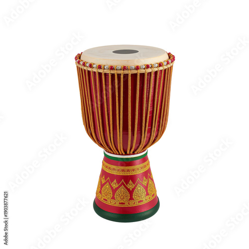 Handcrafted Drum With Colorful Design Displayed on a Plain Background