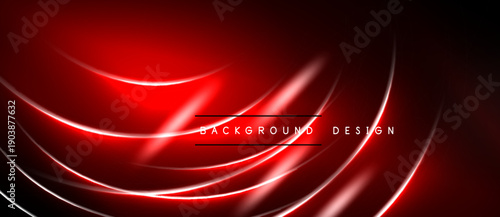 Abstract red background. Dynamic lines create modern, glowing effect. Dark space emphasizes bright curves, design elements.