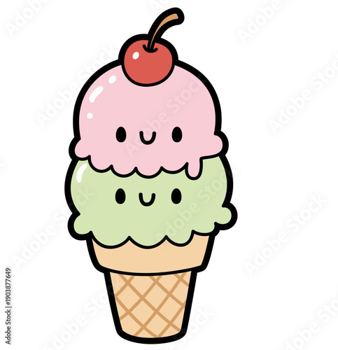 Cute Kawaii Ice Cream Clip Art for Stickers, Summer Merch and Kids Products
