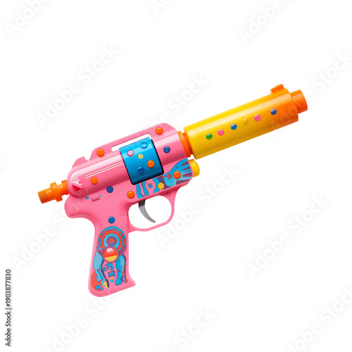 Bright Pink Toy Water Gun for Summer Fun in a Backyard Setting During the Day...