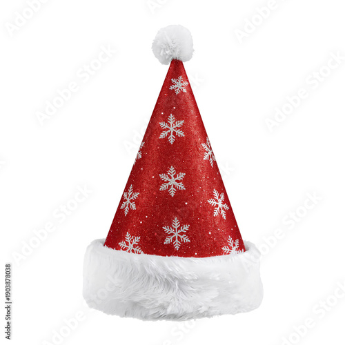 Red Christmas Hat With White Fur Trim Sits on a Plain Surface During the Holi...