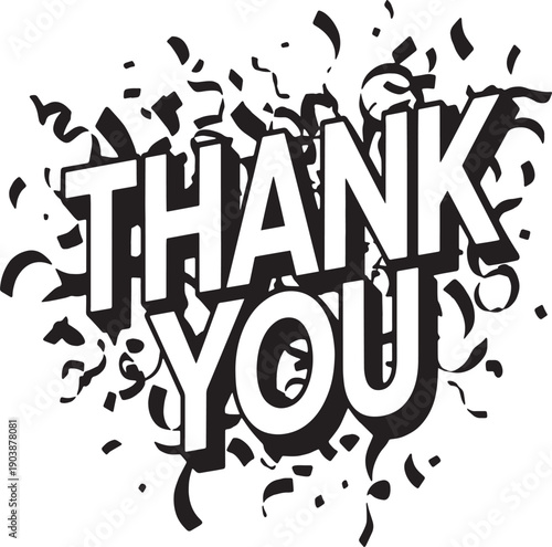 Thank You Text Surrounded by Black Confetti on White Background typography celebration
