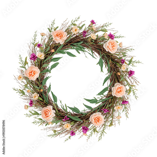 Floral Wreath Made of Roses and Greenery for Home Decoration and Events