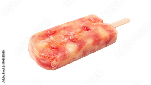 Fruit Popsicle on a Stick With Cherry and Apple Pieces in Bright Colors Ready...