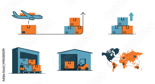 Air Cargo Line art colorful digital illustration
