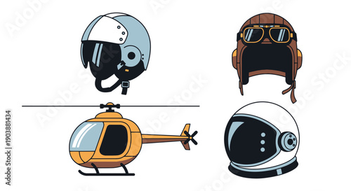Aviation Helmet Line art vibrant color