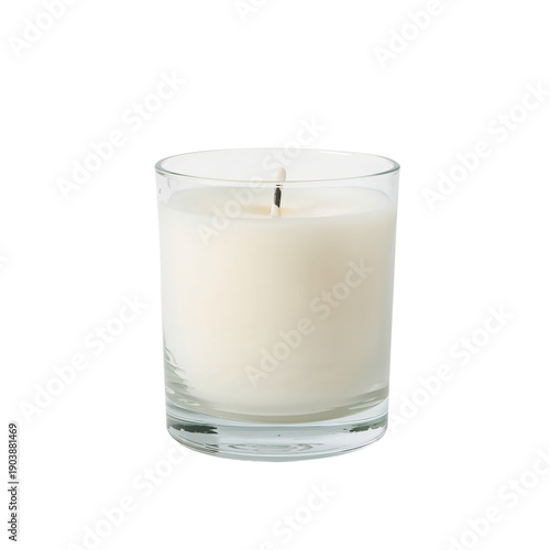 White Candle in Glass Jar With a Wick Placed on a Flat Surface Indoors During...
