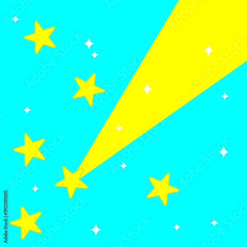 Vibrant illustration with glowing yellow stars, and a radiant beam of light filled with sparkles.  Perfect for decorative projects, fantasy themes, or inspiration materials.