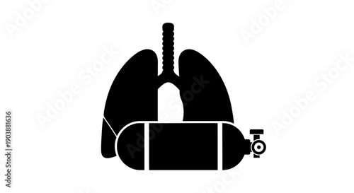 Oxygen Tank and Human Lungs Silhouette Illustration.