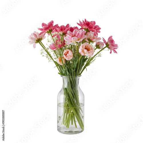 Bright Bouquet of Flowers in a Clear Glass Vase on Display