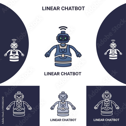 Linear Chatbot: An abstract illustration showcasing a series of linear chatbot designs, the images are focused on technological and graphic elements. 