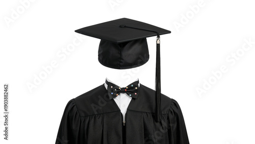 Graduation Cap and Gown Set on a Plain Background Ready for a Ceremony