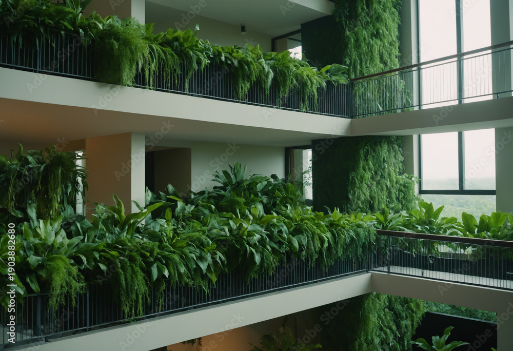 Fototapeta premium Multi-Story Atrium with Hanging Indoor Gardens