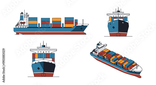 Container Ship Line color vector minimal style