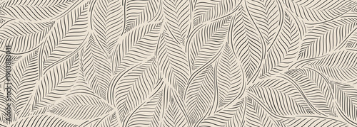 Fotografi Tropical line art leaves seamless background vector