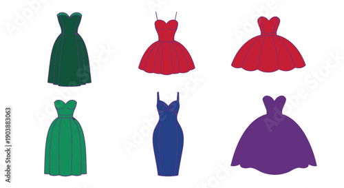 Couture Dresses Line art colorful