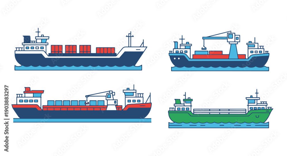 Fototapeta premium Cargo Barge Line art vector