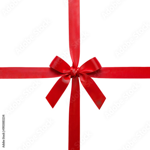 Red Ribbon Tied in Bow on White Background Ready for Gift Giving and Celebrat...