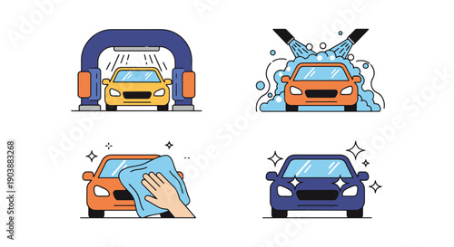 Car Wash Line art luxury color outline design