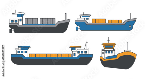Cargo Barge Line art filed color clean design